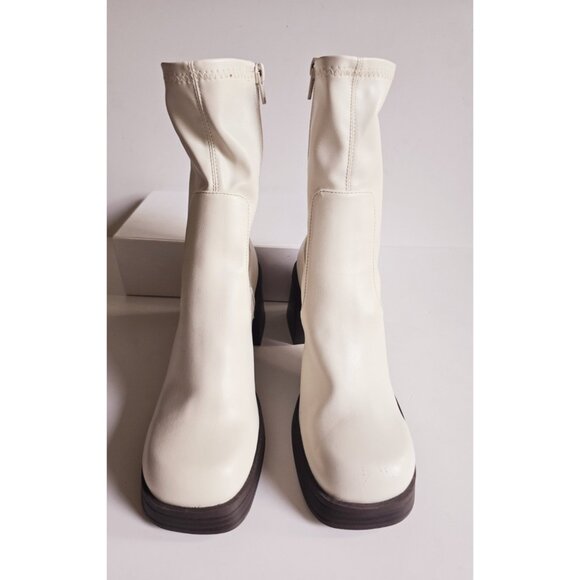 ASOS DESIGN Reverse Mid Heeled White Ivory Platform 80s 70s Sock Boots Shoes 8 - Picture 12 of 12